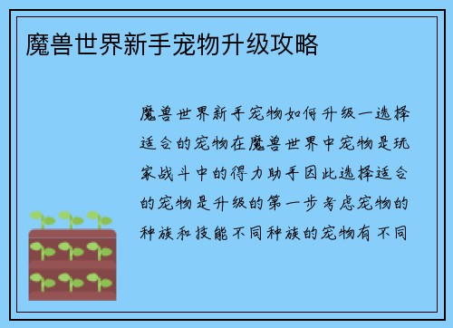 魔兽世界新手宠物升级攻略